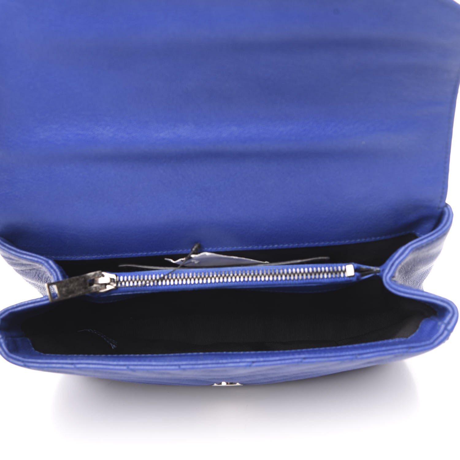 Saint Laurent Sheepskin Matelasse Chevron Monogram Medium College Bag Royal Blue 5 of 11