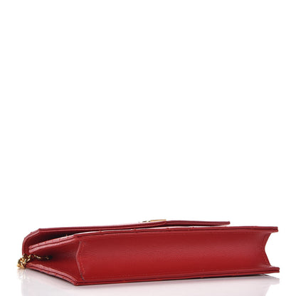 Saint Laurent Grain De Poudre Matelasse Chevron Monogram Envelope Chain Wallet New Red 4 of 9