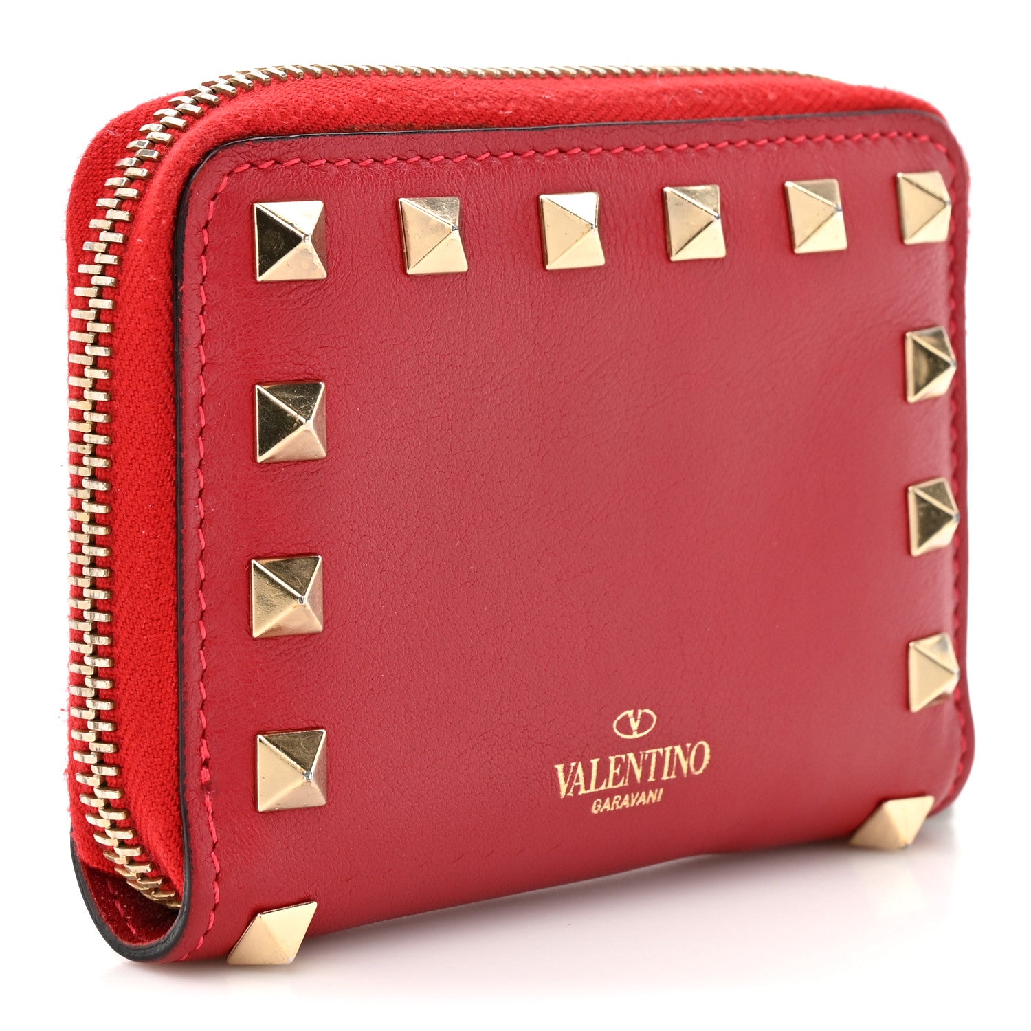 Valentino Garavani Calfskin Rockstud Compact Zip Around Wallet Rosso Valentino 3 of 9