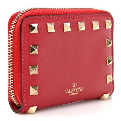 Valentino Garavani Calfskin Rockstud Compact Zip Around Wallet Rosso Valentino 3 of 9