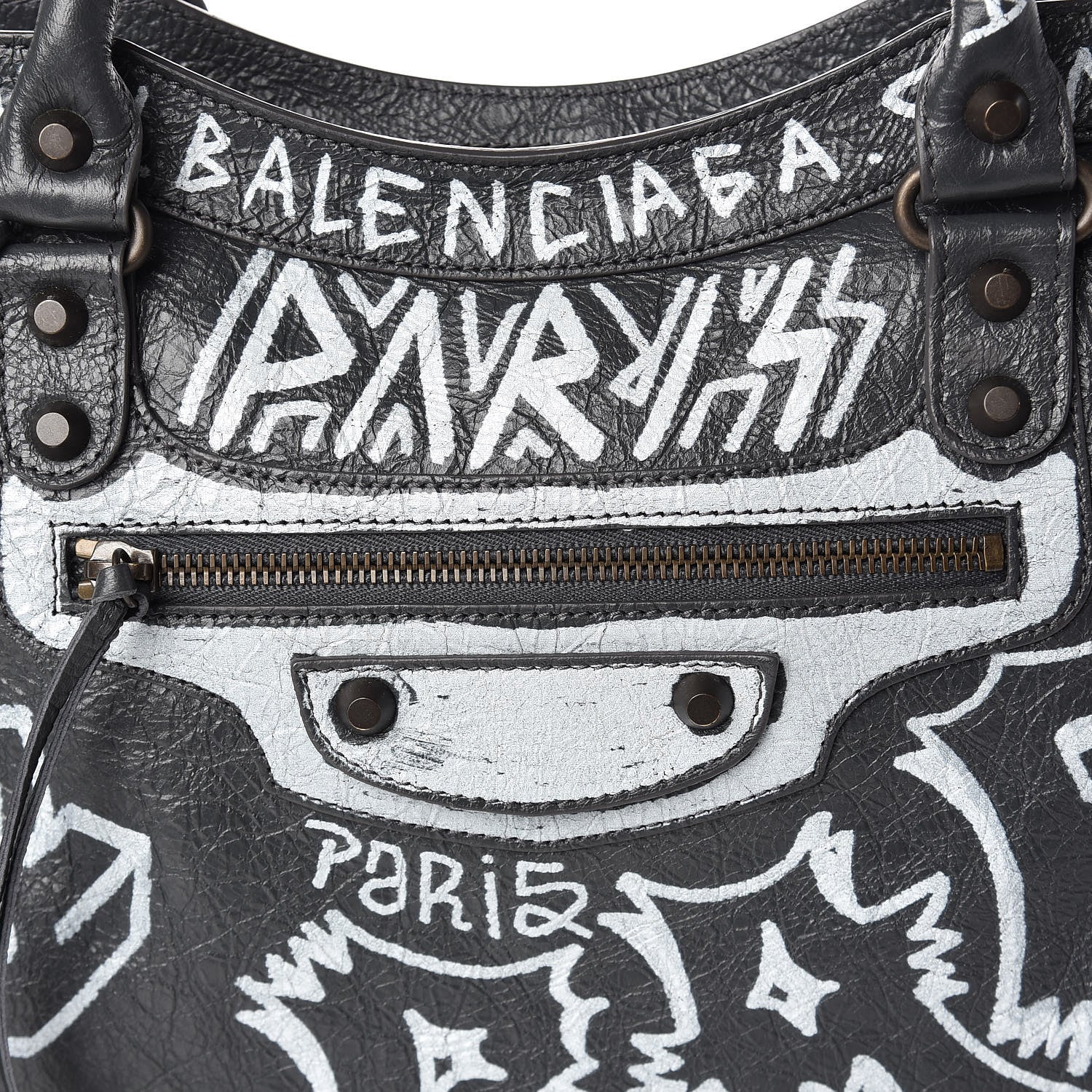 Balenciaga Agneau Arena Graffiti All Over Classic Hardware City Gris Fossile White 9 of 11