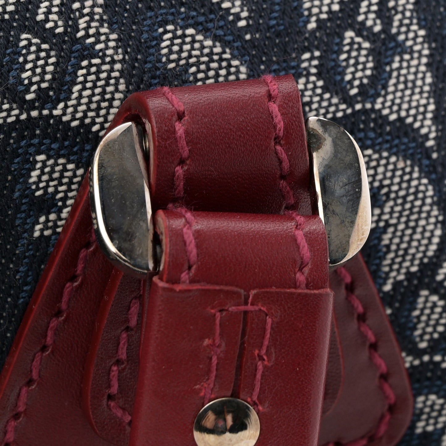 Denim Calfskin Monogram Tote Navy Blue Red