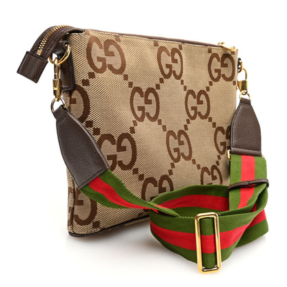 Gucci Monogram Jumbo GG Textured Dollar Calfskin Web Wristlet Messenger Bag Camel Ebony New Acero 3 of 10