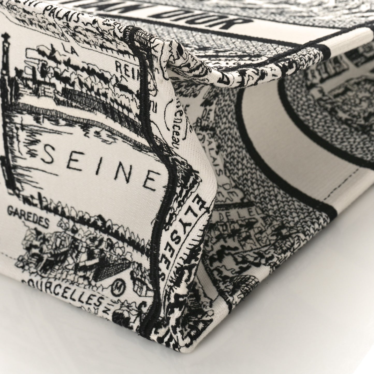 Canvas Embroidered Medium Plan De Paris Book Tote White Black
