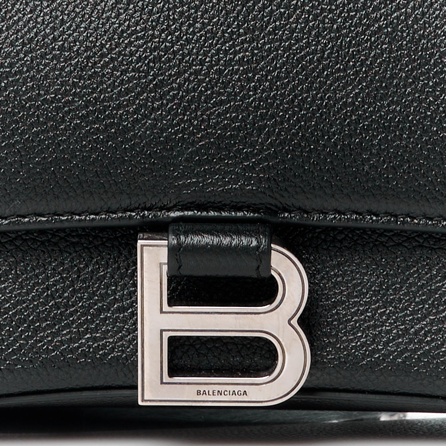 Grained Calfskin Small Hourglass Top Handle Bag Black