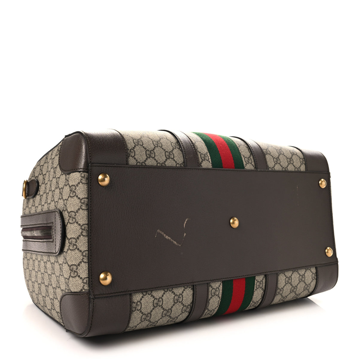 GG Supreme Monogram Textured Dollar Calfskin Web Medium Savoy Duffle Bag Beige Ebony New Acero