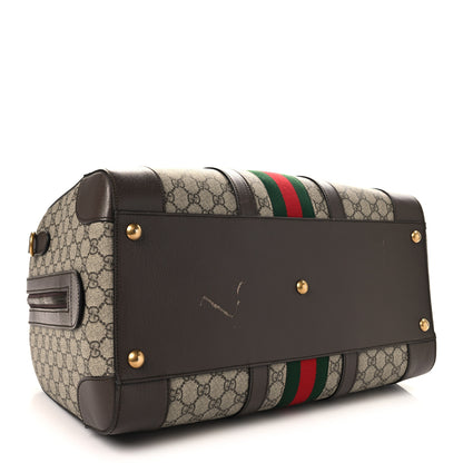 Gucci GG Supreme Monogram Textured Dollar Calfskin Web Medium Savoy Duffle Bag Beige Ebony New Acero 3 of 14