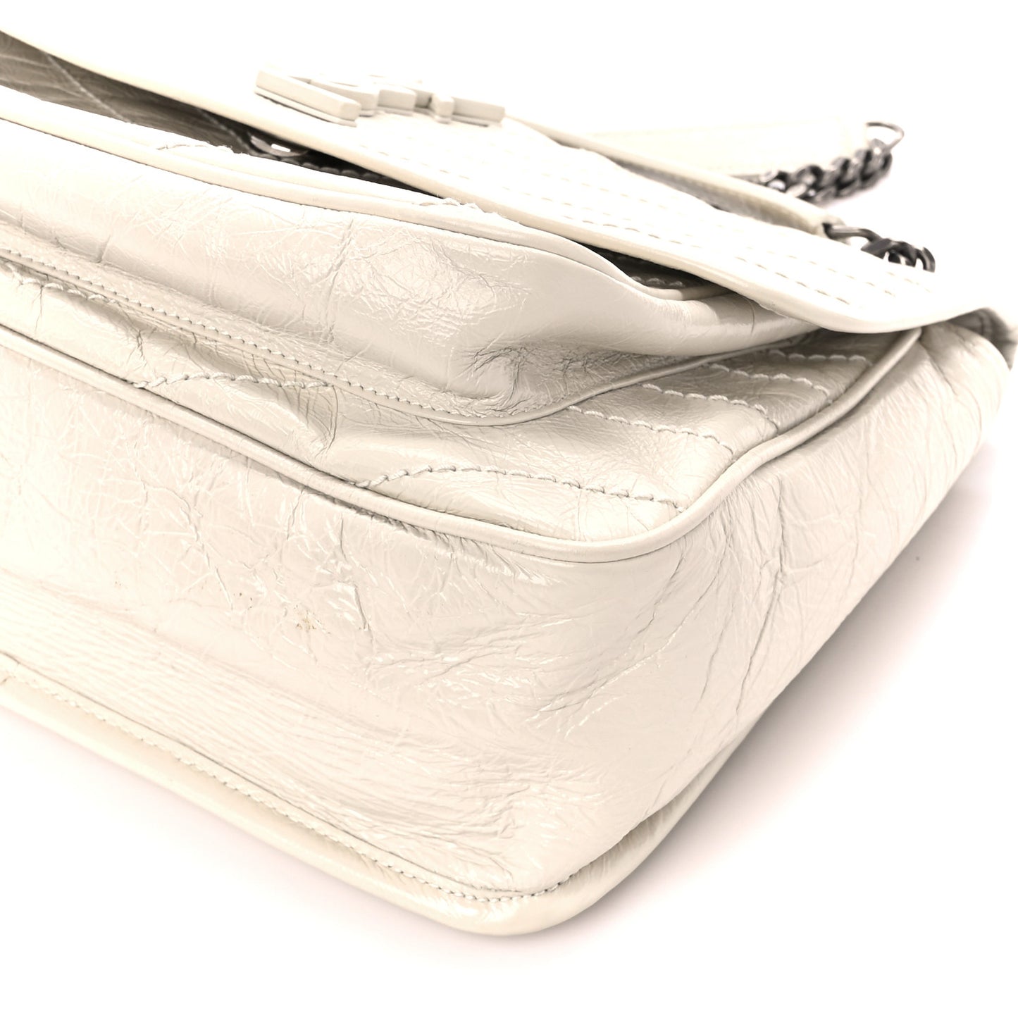 Crinkled Calfskin Matelasse Monogram Medium Niki Chain Satchel Blanc Vintage
