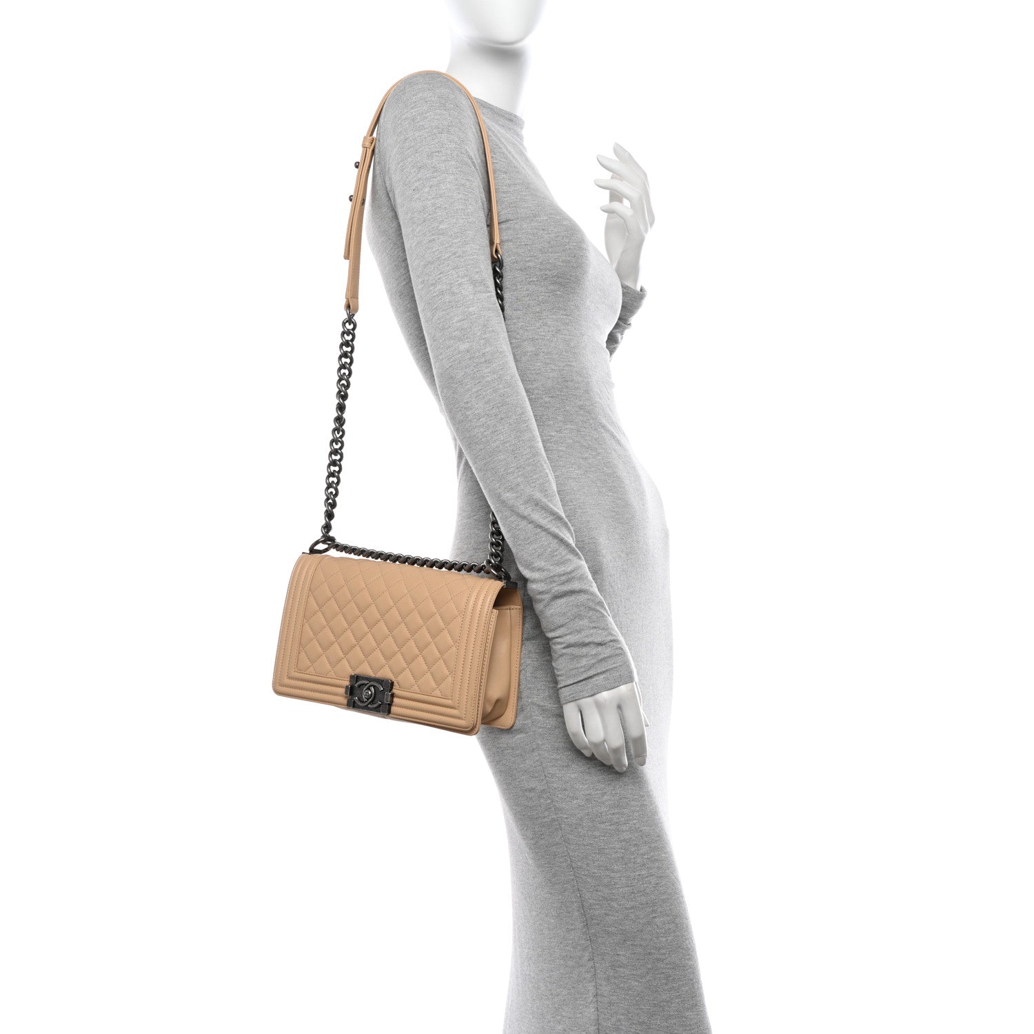 Chanel Calfskin Quilted Medium Boy Flap Beige 2 of 11
