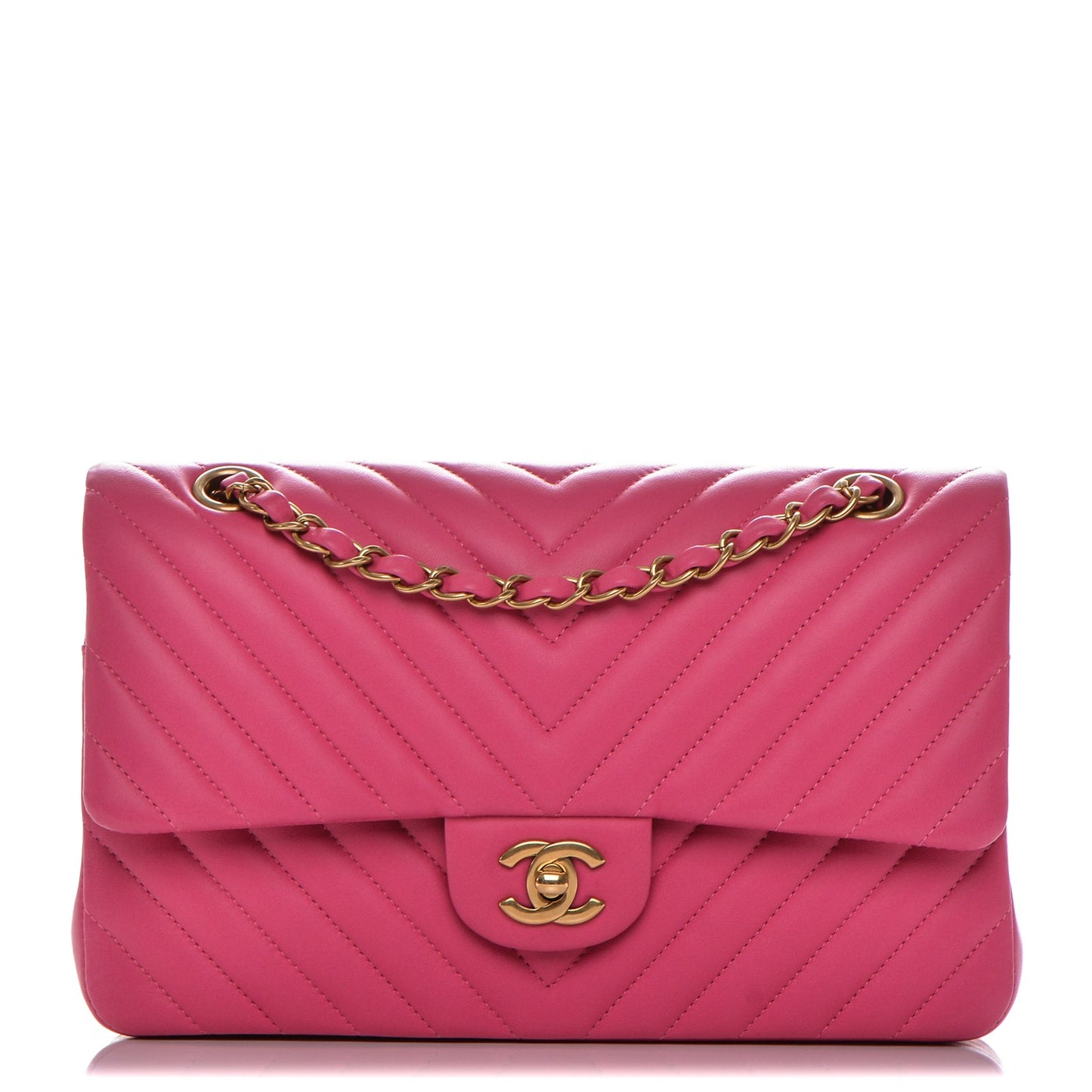 Lambskin Chevron Quilted Medium Double Flap Pink
