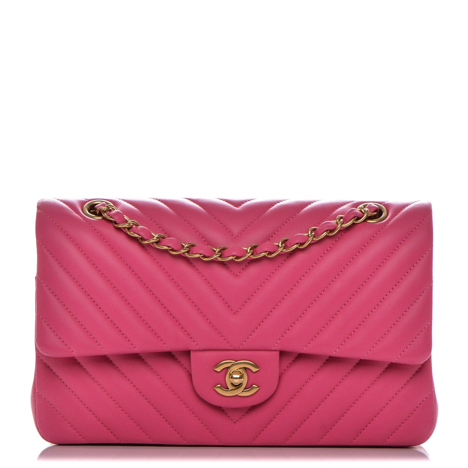 Chanel Lambskin Chevron Quilted Medium Double Flap Pink 1 of 7