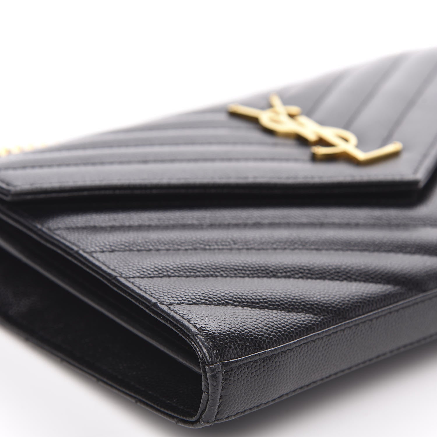 Saint Laurent Grain De Poudre Matelasse Chevron Monogram Chain Wallet Black 7 of 8