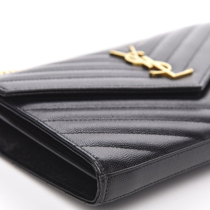 Saint Laurent Grain De Poudre Matelasse Chevron Monogram Chain Wallet Black 7 of 8