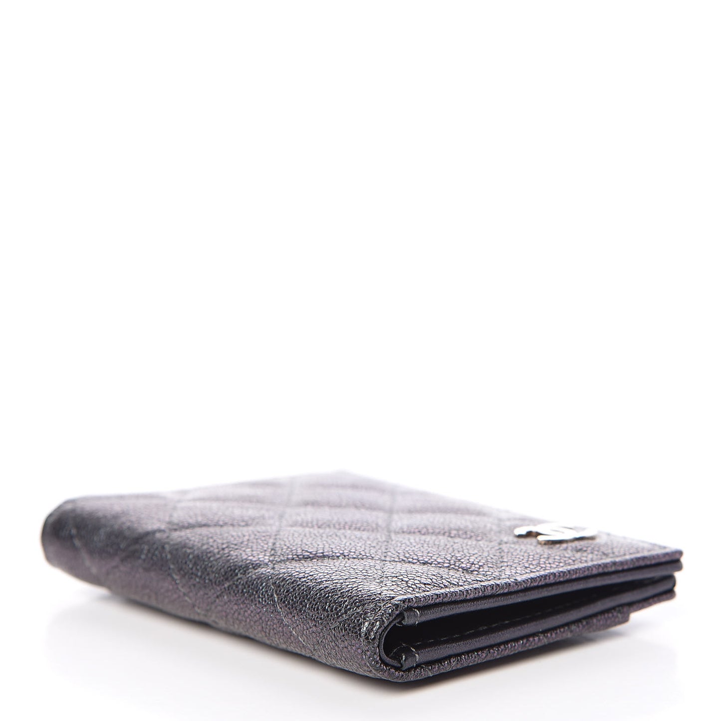 Iridescent Caviar Quilted Card Holder Wallet Black