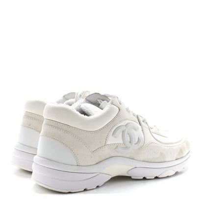 Chanel Suede Calfskin Fabric CC Sneakers 38 White 4 of 9