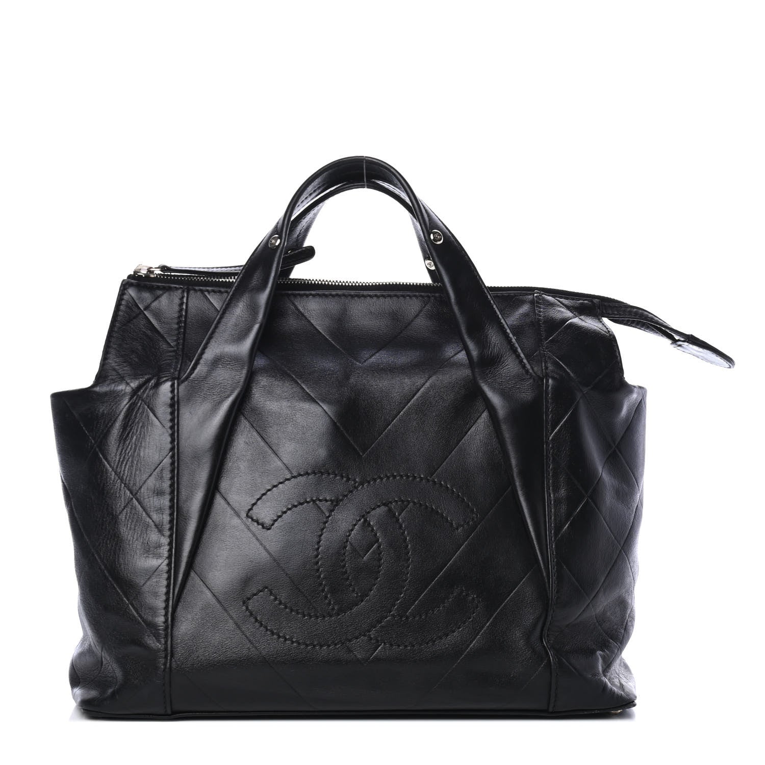 Chanel Calfskin Chevron CC All Day Long Boston Black 1 of 4