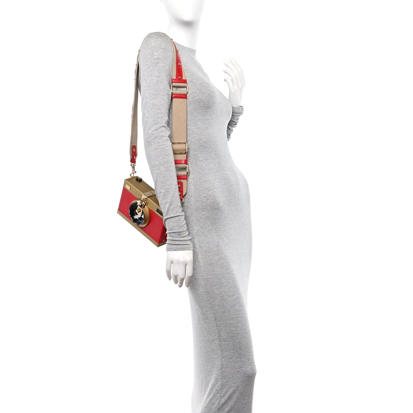Lizard Camera Shoulder Bag Red Gold