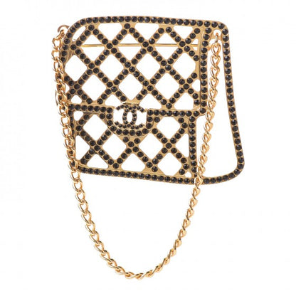 Chanel Crystal Flap Bag Brooch Black Gold 1 of 5