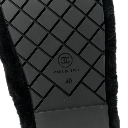 Chanel Shearling CC Flat Mules 40 Black 6 of 8