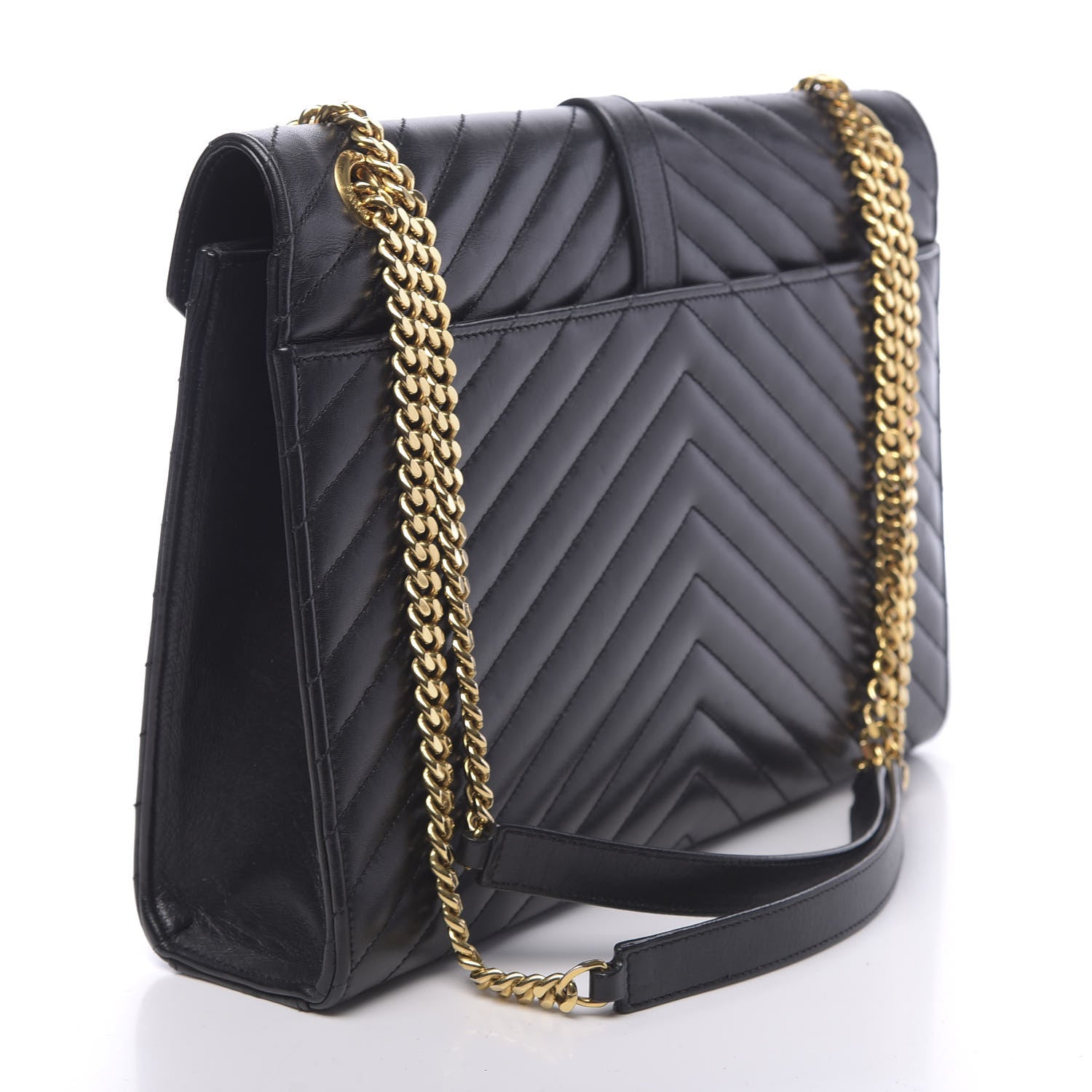 Saint Laurent Smooth Calfskin Matelasse Chevron Large Monogram Satchel Black 3 of 10