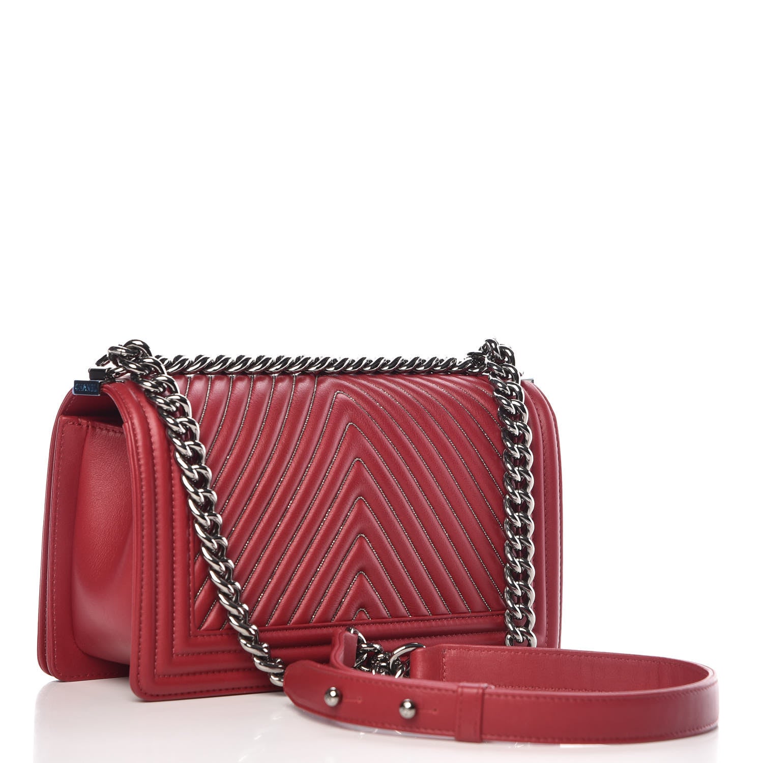 Chanel Calfskin Embroidered Chevron Medium Boy Flap Dark Red 3 of 11