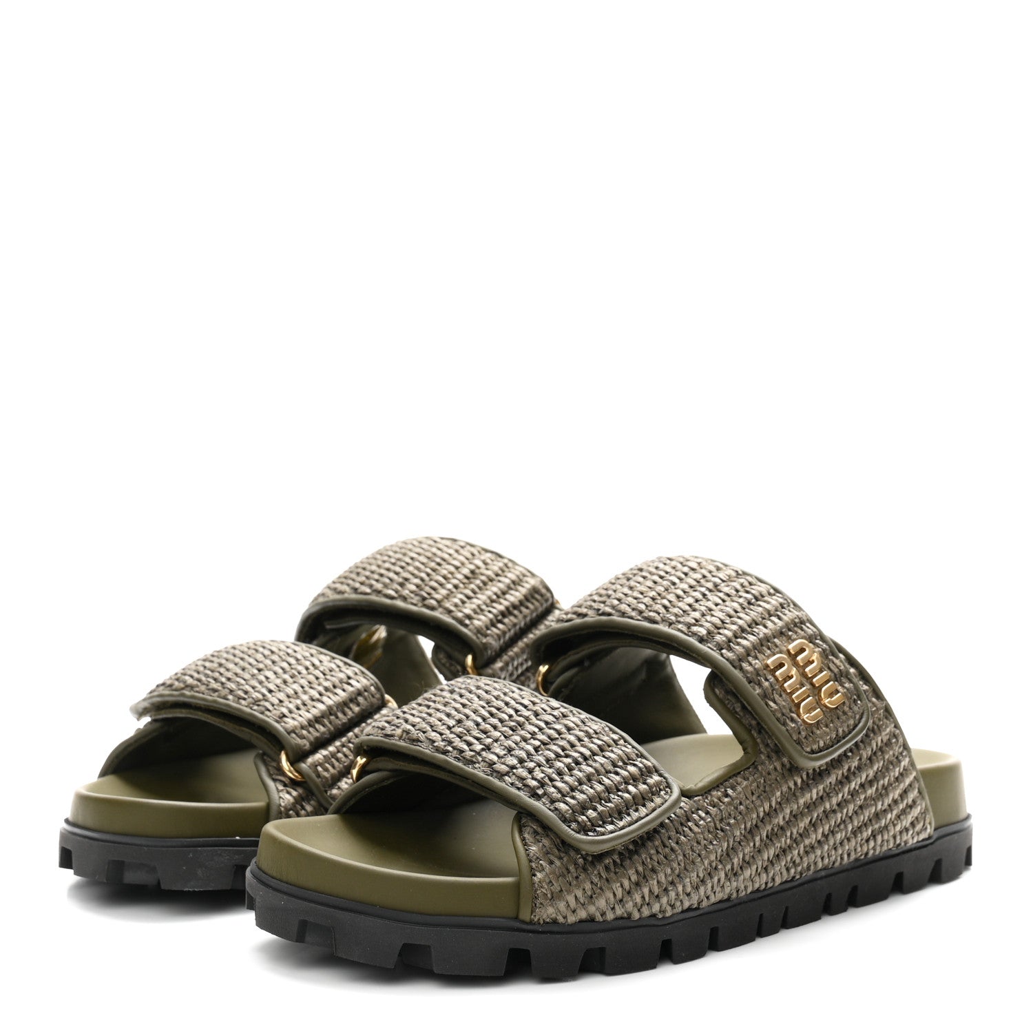 Miu Miu Raffia Logo Slide Sandals 38.5 Militare 4 of 10