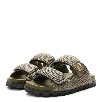 Miu Miu Raffia Logo Slide Sandals 38.5 Militare 4 of 10