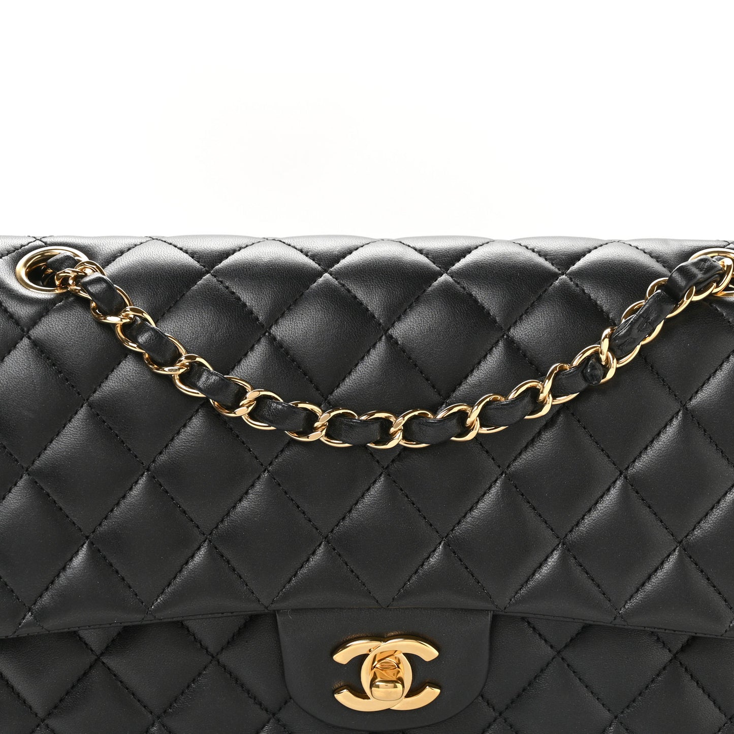 Lambskin Quilted Medium Double Flap Black