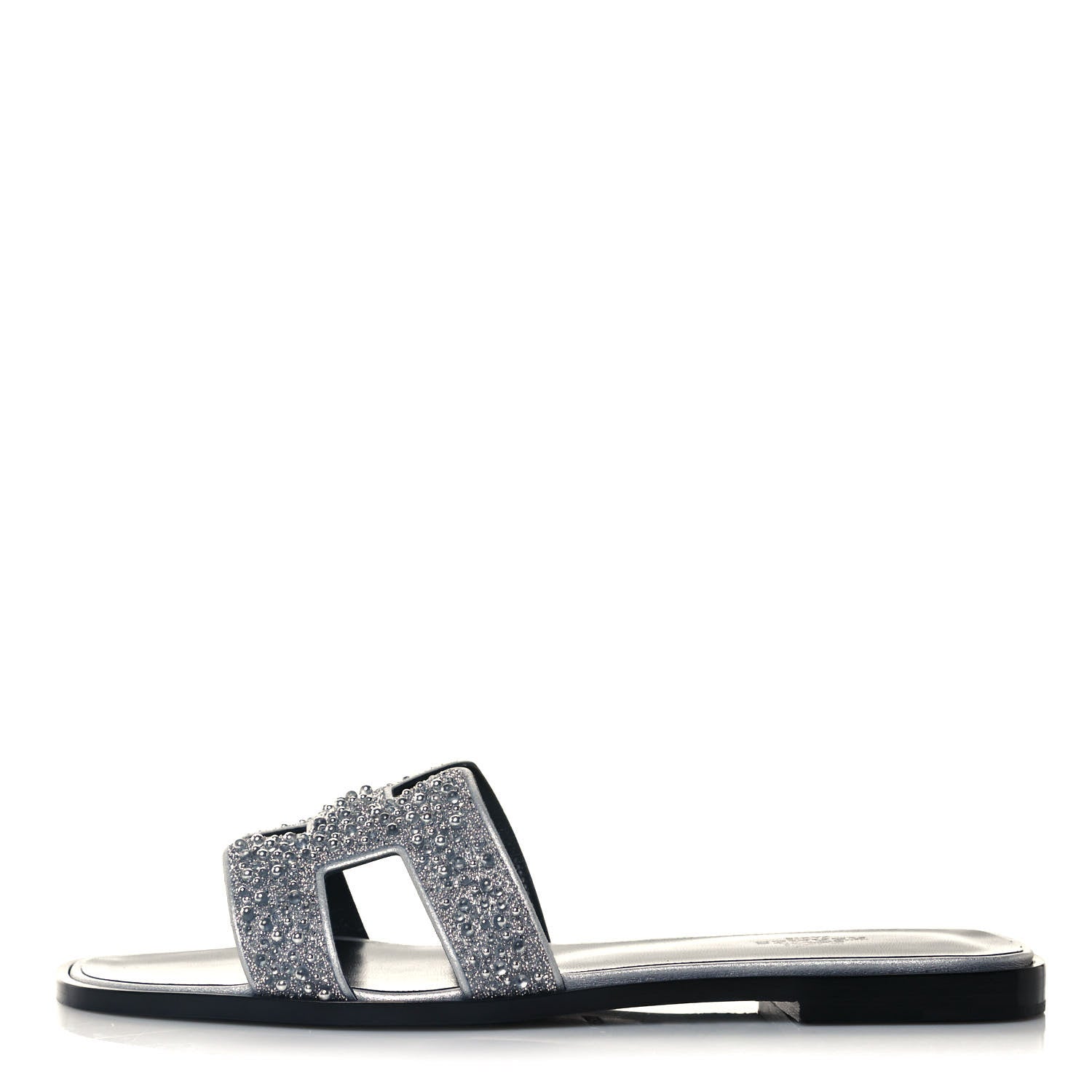 Hermes Velvet Goatskin Crystal Beads Oran Sandals 39.5 Gris Argente 1 of 11