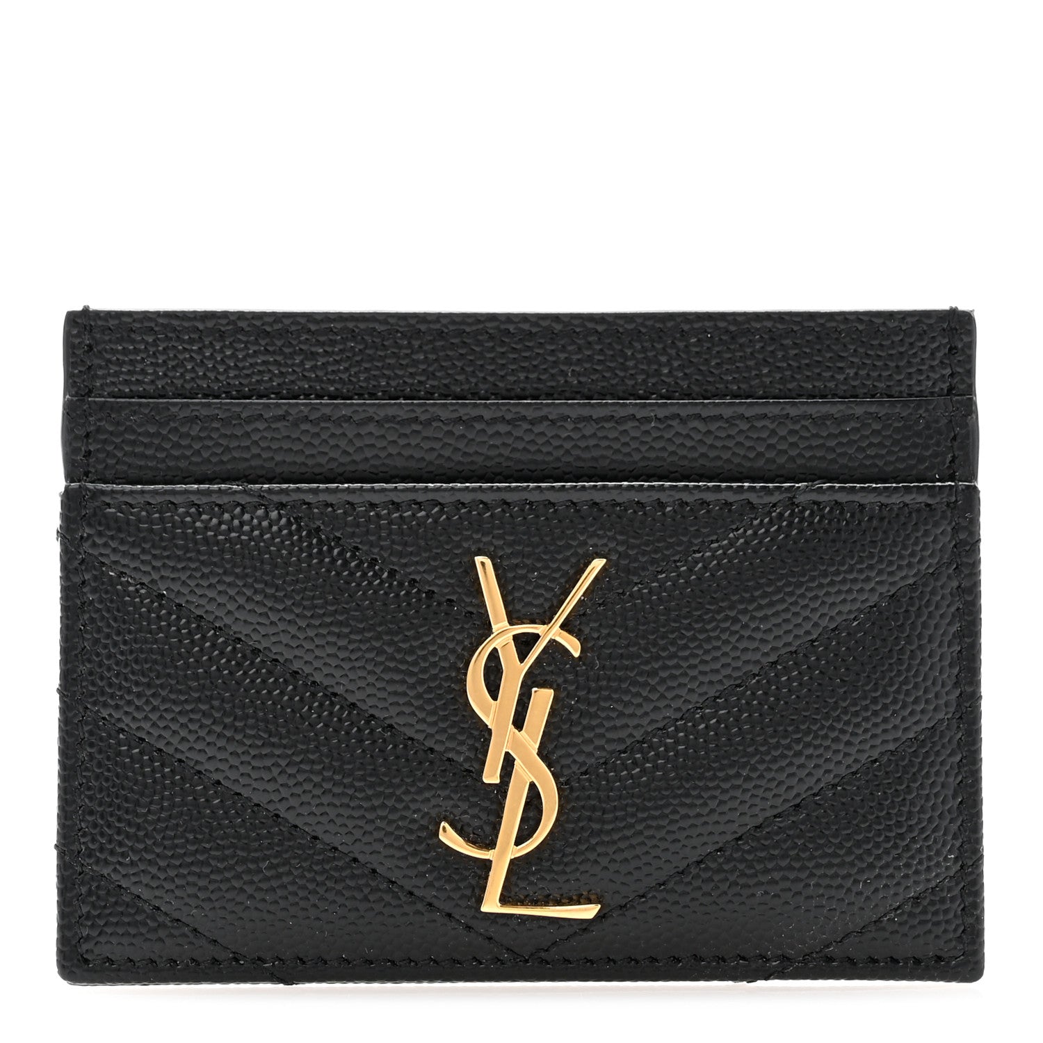 Saint Laurent Grain De Poudre Matelasse Chevron Monogram Credit Card Case Black 1 of 9
