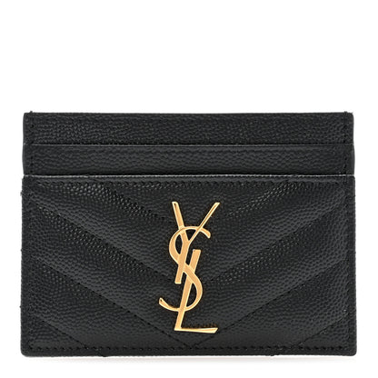 Saint Laurent Grain De Poudre Matelasse Chevron Monogram Credit Card Case Black 1 of 9