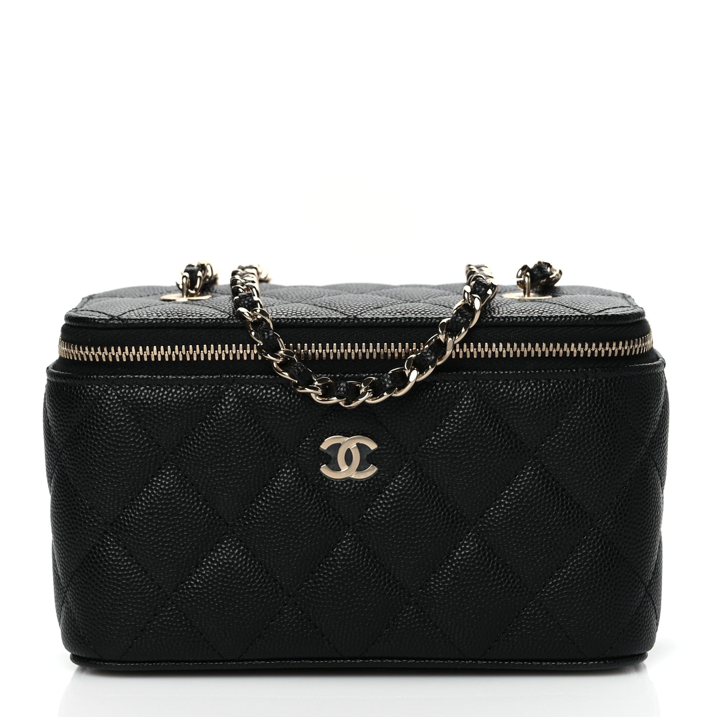 Caviar Quilted Small Vanity Case With Chain Black