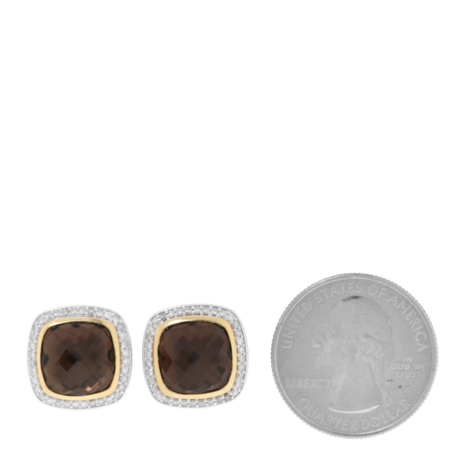 David Yurman Sterling Silver 18K Yellow Gold Diamond Smoky Quartz 11mm Albion Earrings 2 of 6