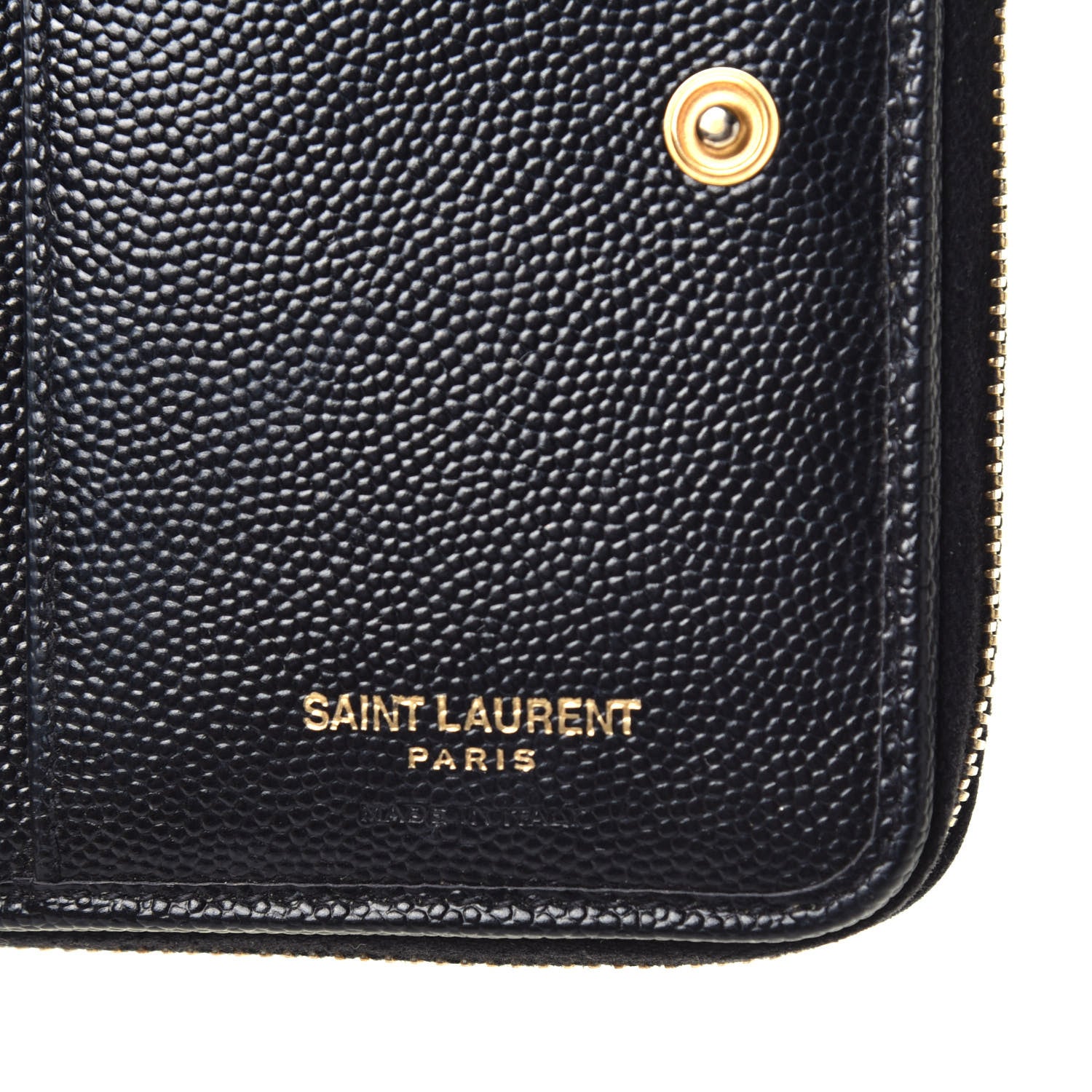 Saint Laurent Grain De Poudre Matelasse Chevron Monogram Compact Zip Around Wallet Black 6 of 6