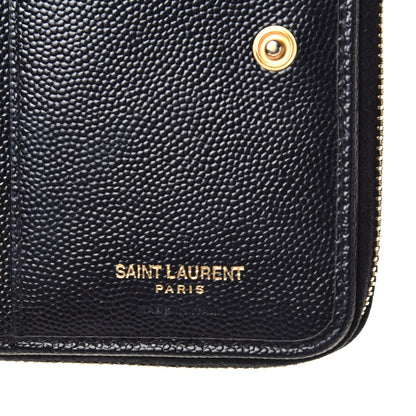 Saint Laurent Grain De Poudre Matelasse Chevron Monogram Compact Zip Around Wallet Black 6 of 6