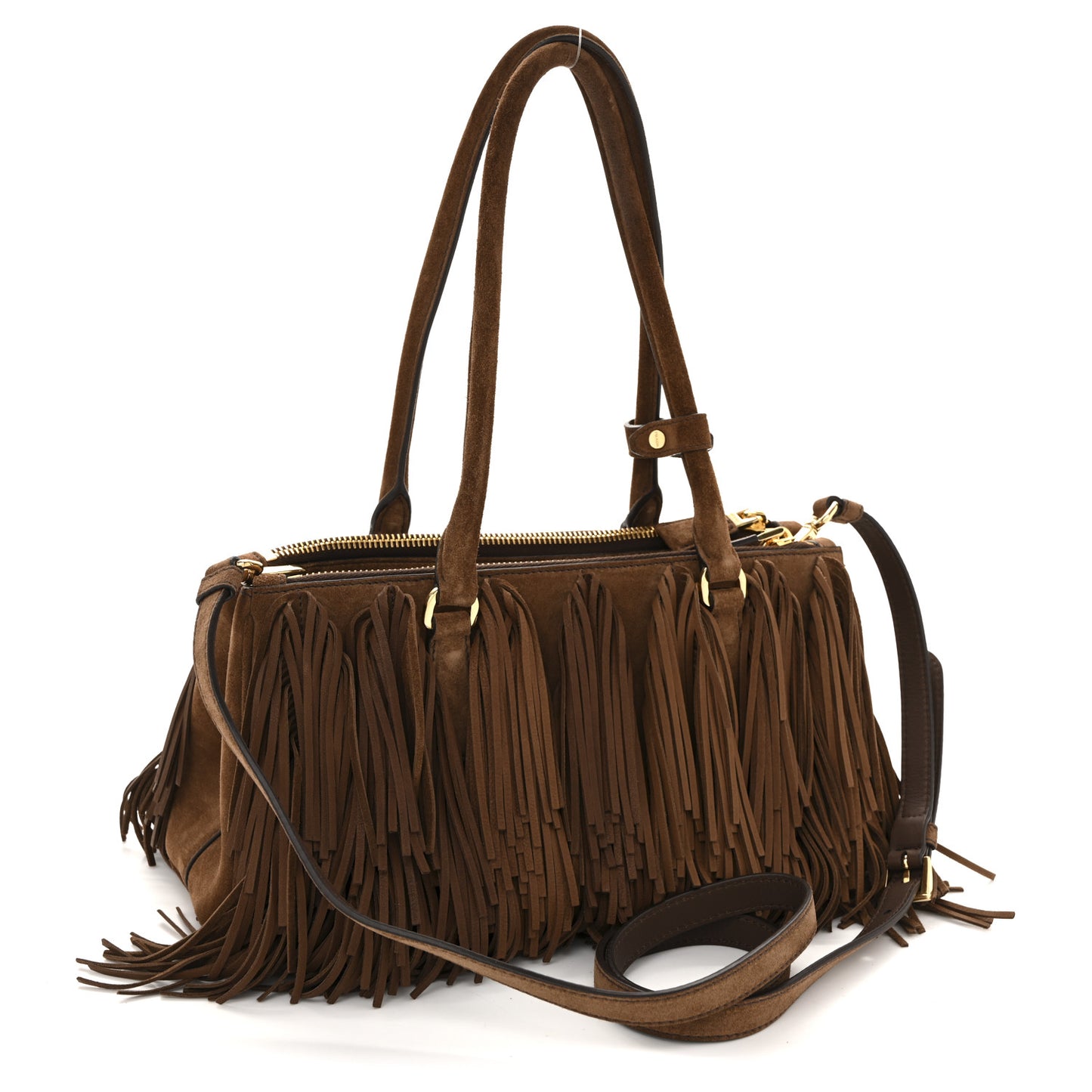 Suede Fringe Galleria Medium Double Zip Tote Cocoa Brown