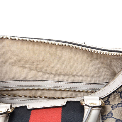 Gucci Monogram Selleria Calfskin Vintage Web Medium Boston Beige Blue Mystic White 12 of 32