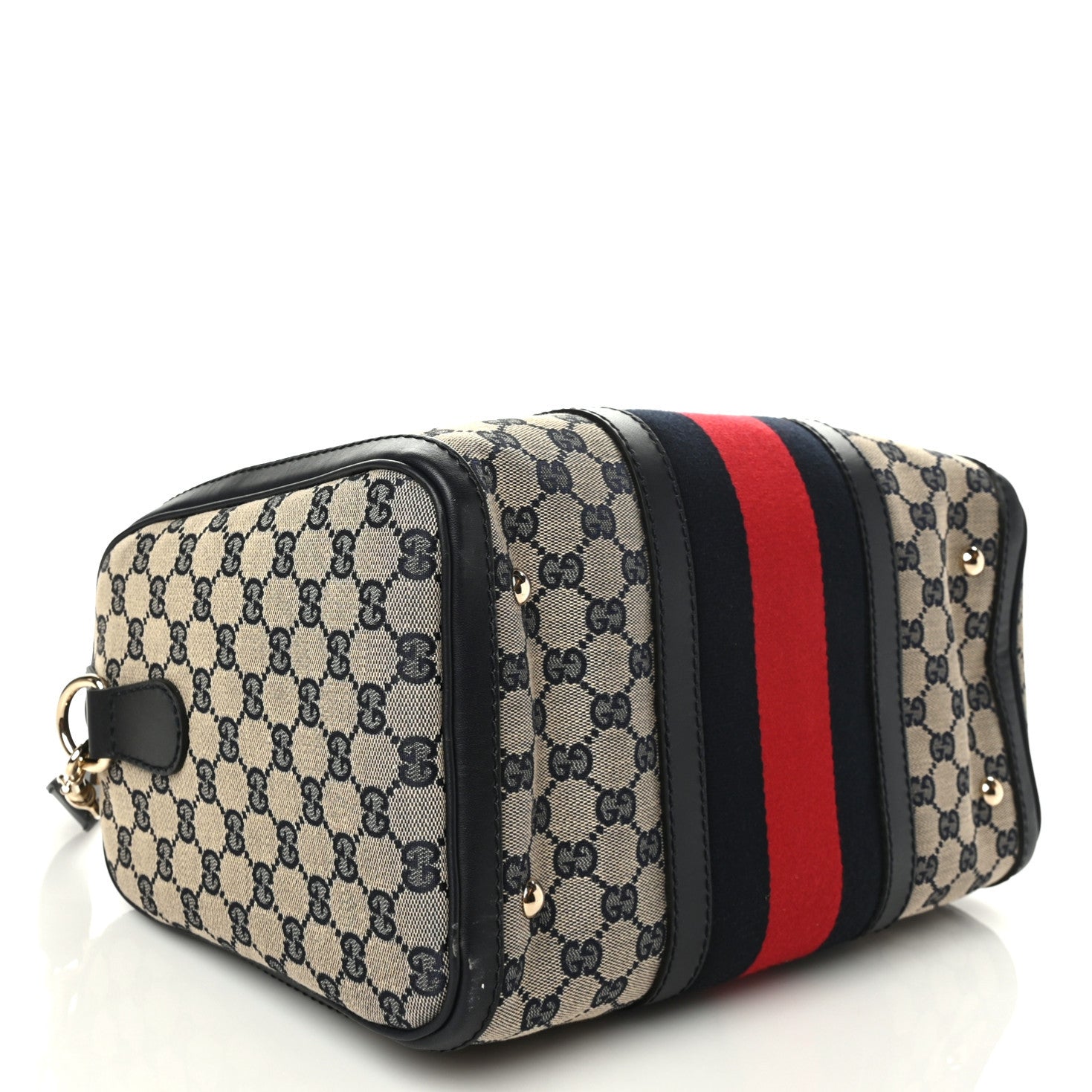 Gucci Monogram Selleria Calfskin Vintage Web Medium Boston Beige Blue 4 of 10