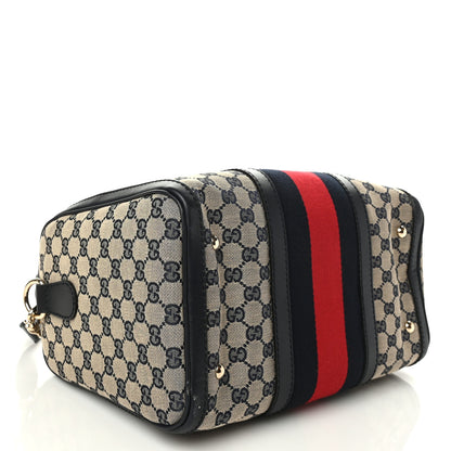 Gucci Monogram Selleria Calfskin Vintage Web Medium Boston Beige Blue 4 of 10