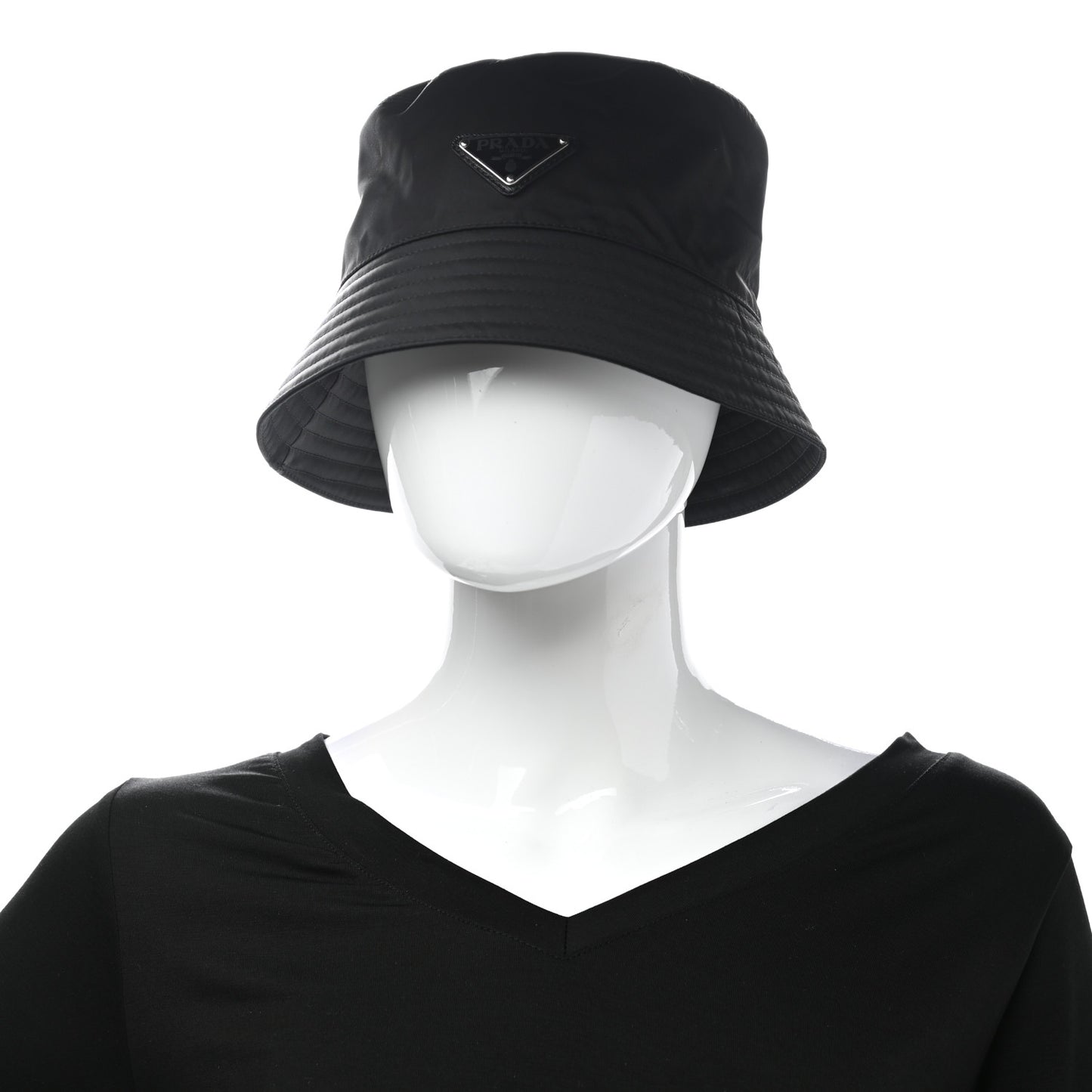 Re-Nylon Metal Triangle Logo Mens Bucket Hat S Black