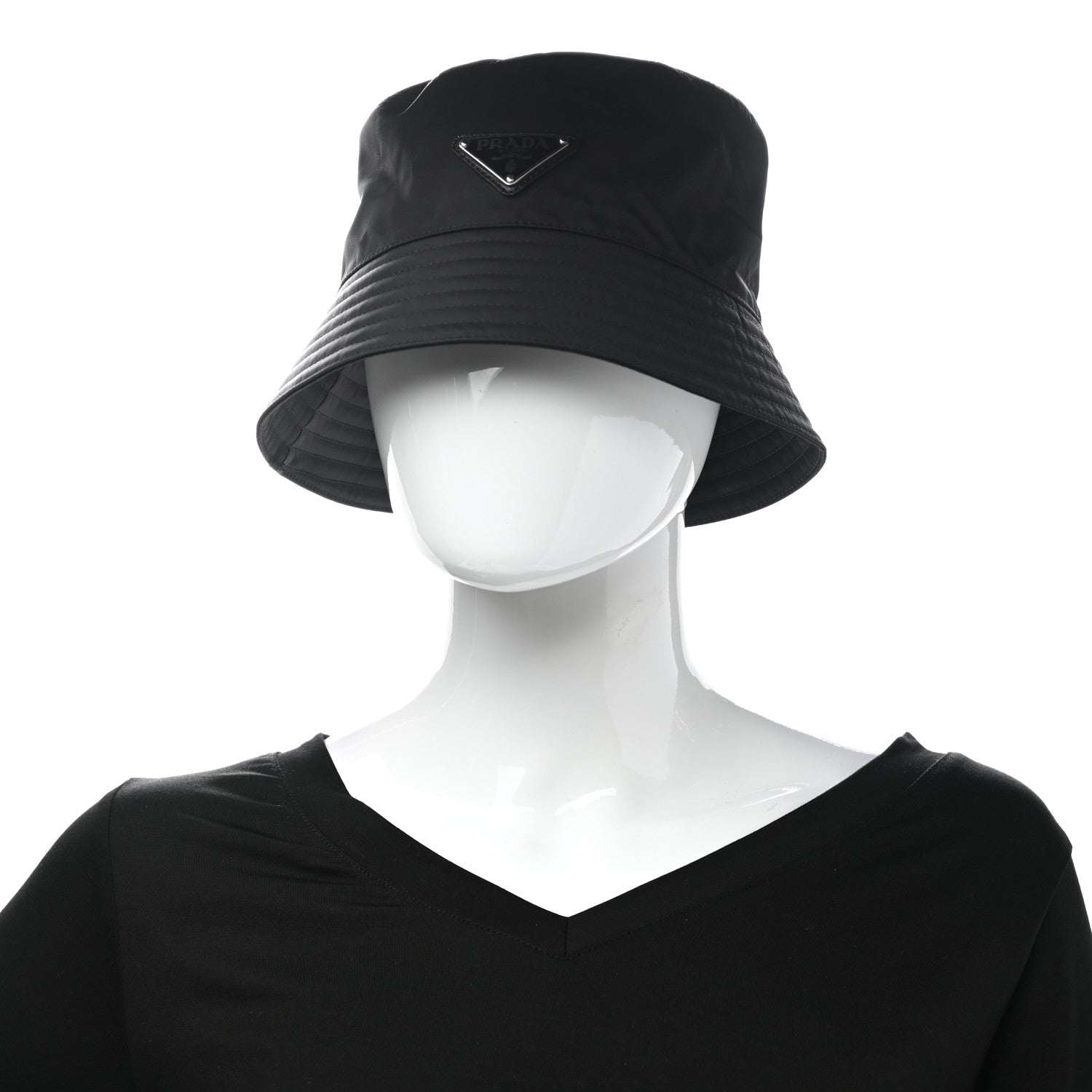 Prada Re-Nylon Metal Triangle Logo Mens Bucket Hat S Black 2 of 7
