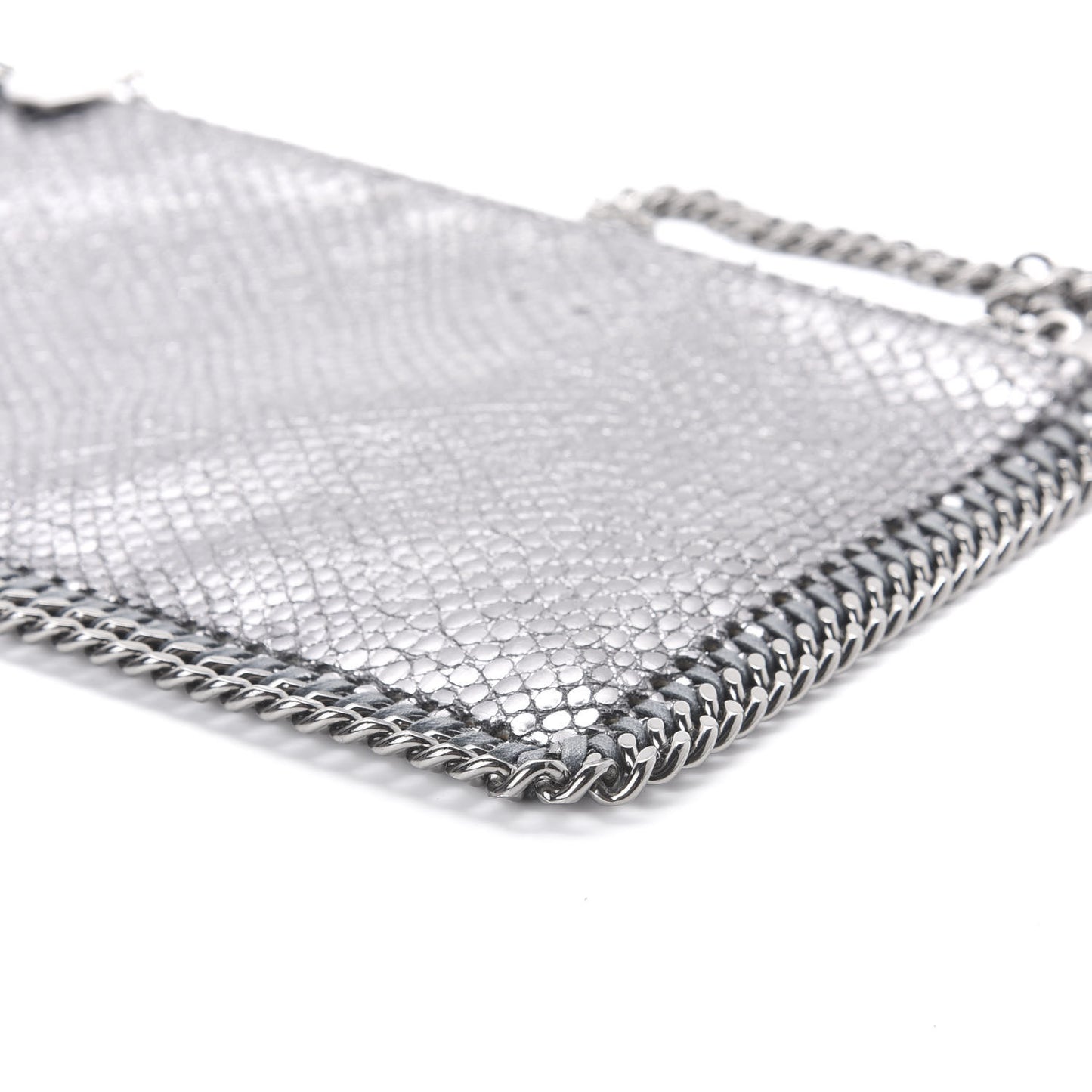 Metallic Snake Print Falabella Pochette Ruthenium
