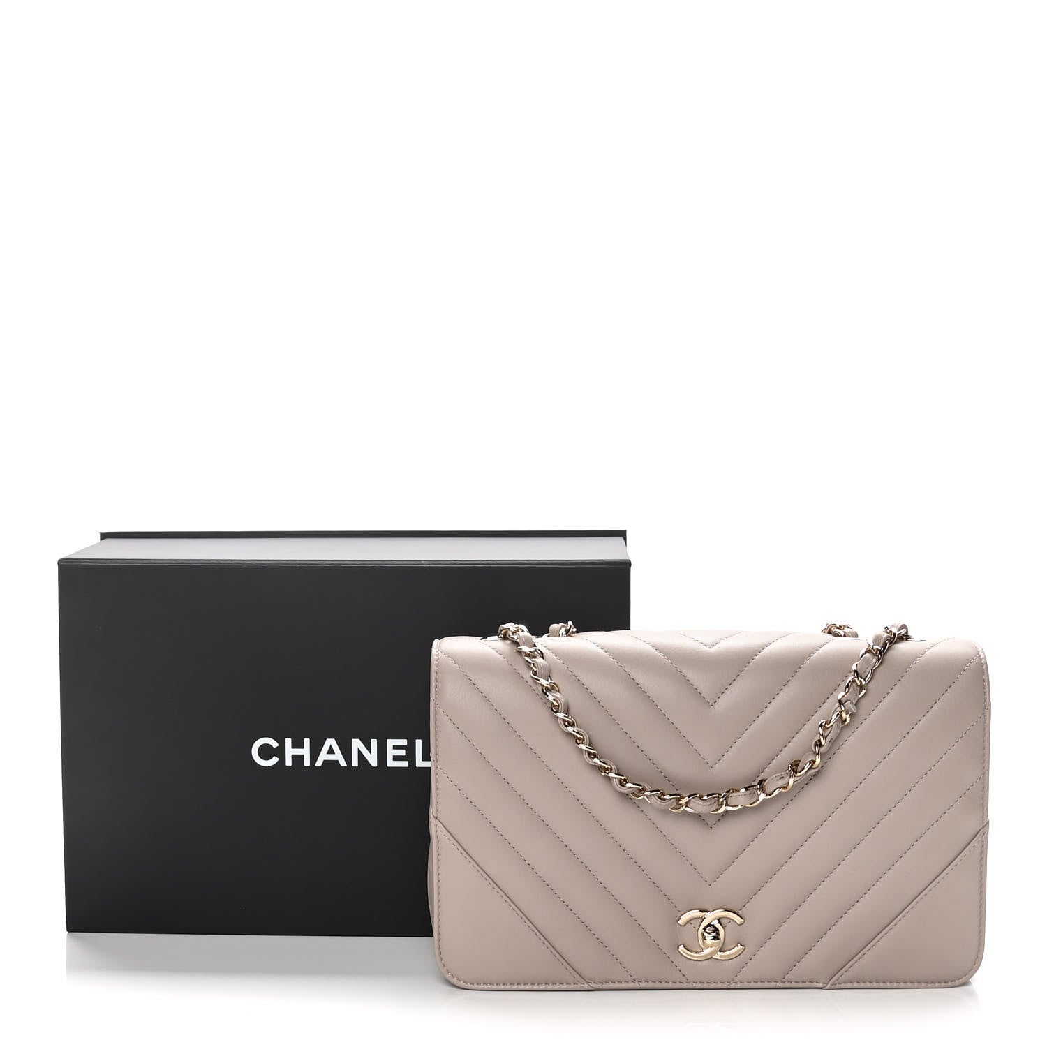 Chanel Calfskin Chevron Quilted Large Statement Flap Beige 11 of 11