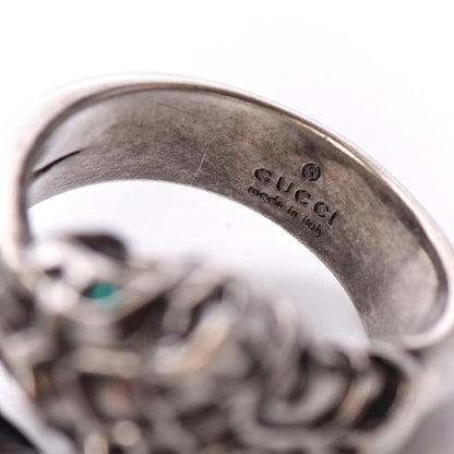 Gucci Metal Swarovski Tiger Head Ring 7.25 Aged Silver Green 4 of 5