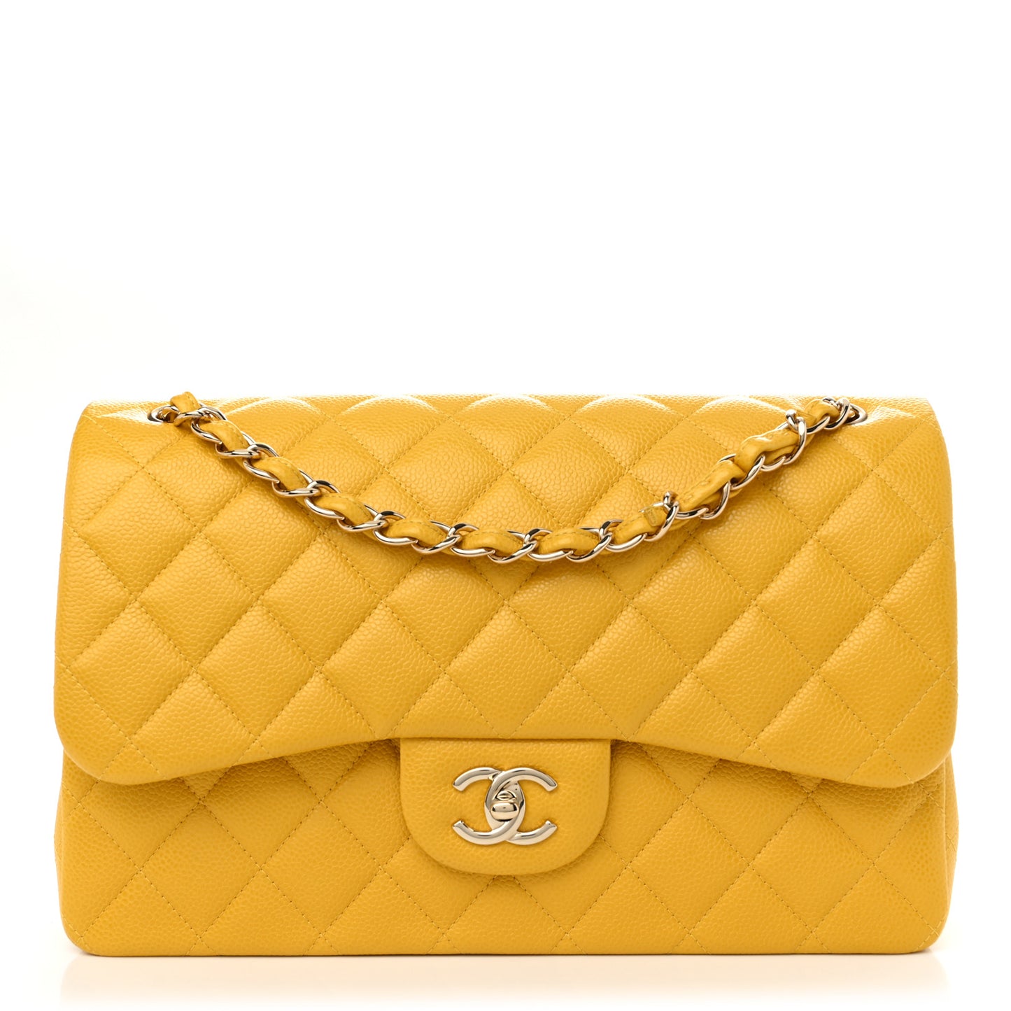 Caviar Quilted Jumbo Double Flap Yellow