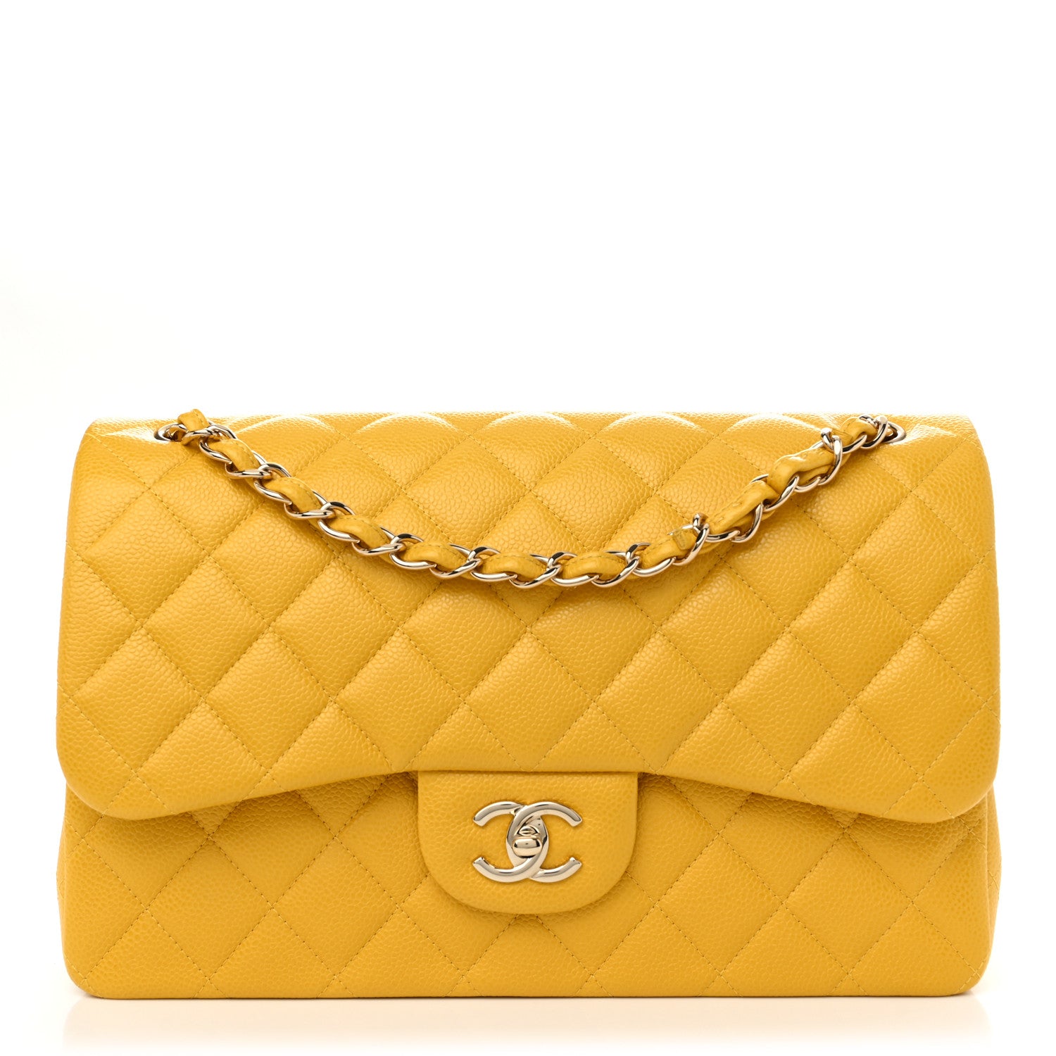 Chanel Caviar Quilted Jumbo Double Flap Yellow 1 of 11