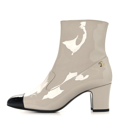 Chanel Patent Calfskin Ankle Boots 38.5 Light Gray Black 1 of 10