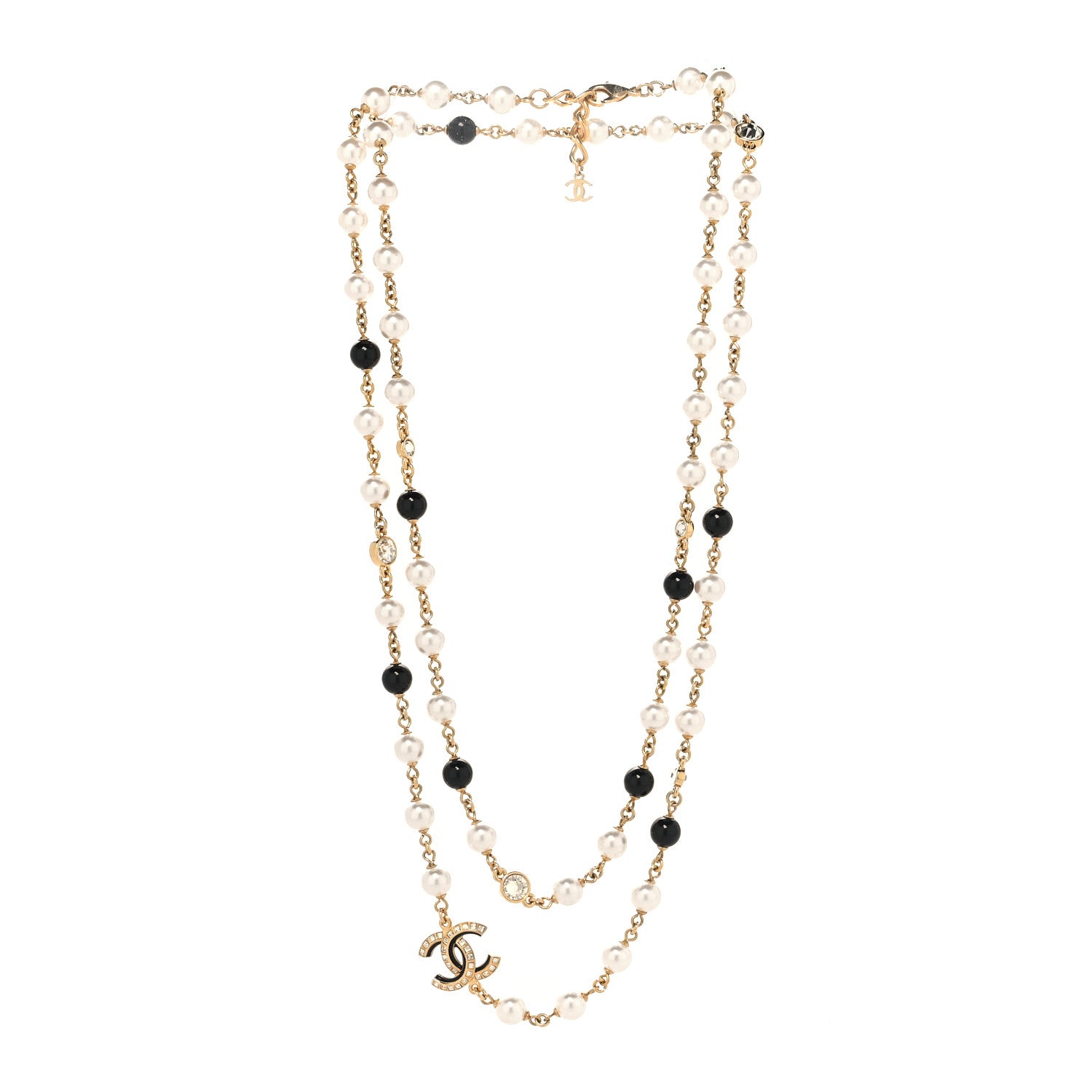 Chanel Pearl Baguette Crystal Enamel CC Long Necklace Gold Black 3 of 5