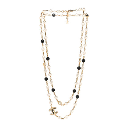 Chanel Pearl Baguette Crystal Enamel CC Long Necklace Gold Black 3 of 5
