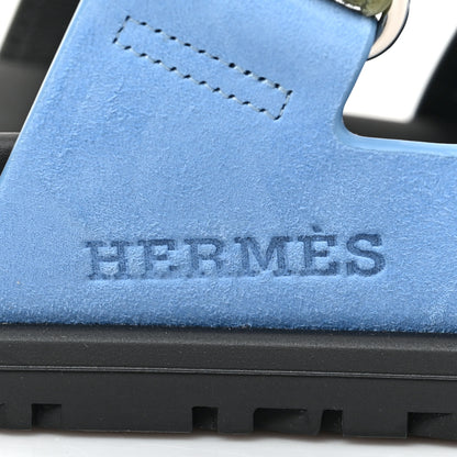 Hermes Suede Goatskin Womens Chypre Sandals 37 Bleu Cameo Vert 9 of 10